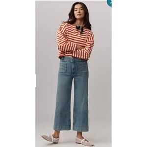 Maeve Anthropologie The Colette Cropped Wide Leg Jeans Blue Denim Size 25